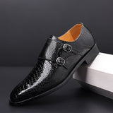 Men's Casual Shoes Snakeskin Grain Microfiber Leather Slip-on Buckle Dress Office Oxfords Party Wedding Flats Mart Lion   