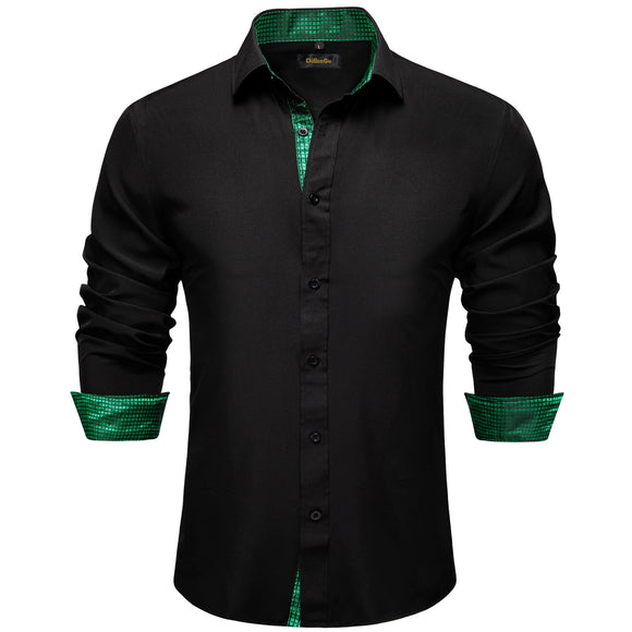  Men's shirts Long Sleeve Luxury Designer Black and Green Splicing Collar and Cuff Clothing Casual Dress Shirts Blouse MartLion - Mart Lion