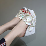 Summer Flower Decoration Platform Wedges Sandals Women Silver High Heels Female Summer Gold Shoes Mart Lion Silver 34 