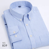 Men's Striped Plaid Oxford Spinning Casual Long Sleeve Shirt Breathable Collar Button Design Slim Dress MartLion Y-5 Blue Stripe 38 - M 