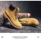  Yellow Men's Tooling Boots Casual Leather Ankle Couple Winter Shoes Women Motorcycle Mart Lion - Mart Lion