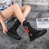 Casual Canvas Shoes Inner Zipper Front Lace Up Breathable and Flower Pattern Women's Boot MartLion   