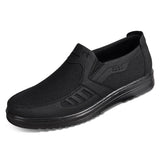 Autumn Men's Casual Breathable Cloth Shoes Low Top Flat Lace up Waterproof Leather Casual Lazy MartLion B-black 40 