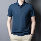 Summer Polo Shirt for Men's Casual Solid Breathable Work Polo Short Sleeve Regular Polo Shirts Mart Lion Navy Men Polo Chinese Size M 