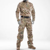 Men's Camouflage Tactical Sets Multi-pocket Wear-resistant Military Combat Suit Outdoor Breathable Tops +Waterproof Pants MartLion CP Camo M 
