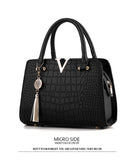  Women Handbags Tassel PU Leather Totes Bag Top-handle Embroidery Bag Shoulder Bag Lady Simple Style Crocodile pattern MartLion - Mart Lion