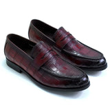 Men's Genuine Leather Penny Loafers Slip on Crocodile Pattern Handmade Leather Shoes Red Wedding Office Dress MartLion   