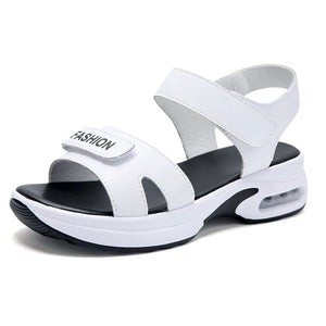 Leather Summer Women Sandals shoes ladies Platform Flat Sneakers wedges Air Outsole Light Weight MartLion White2215 8.5 