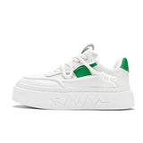 Classic Low-top Sneakers Men's White and Black Lace-Up Vulcanized Sneaker Leather Casual Shoes MartLion White Green WK01 43 