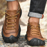 Golden Sapling Genuine Leather Shoes Men's Outdoor Trekking Casual Mountain Footwear Leisure Flats Platform Work Flat MartLion   