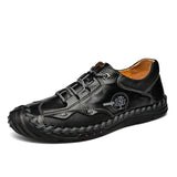 Men's Shoes Casual Outdoor Summer Leather Sneakers Hiking Moccasins Non-slip Handmade Soft Leisure MartLion Black 9.5 