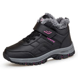 Winter Women Men's Boots Plush Leather Waterproof Sneakers Climbing Hunting Unisex Lace-up Outdoor Warm Hiking MartLion 9705-Black Rose Red 35 