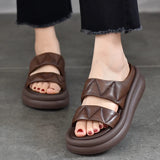 Summer platform slippers women's leather outdoor open-toe soft cowhide bread shoes MartLion   