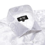 Hi-Tie Blue Red Green Beige Short Sleeves Men's Shirts Jacquard Silk Paisley Spring Summer Hawaii Shirt Wedding MartLion   