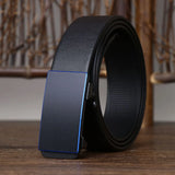 3.5CM thickened cowhide genuine leather belt without teeth automatic buckle belt for men's luxury jeans belt MartLion blue edge  Black 110cm 