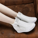 Women Height Increasing Shoes Casual Sneakers Platform Ladies Wedge Sports Chunky Side Zipper Vulcanized Mart Lion 2-White 34 
