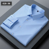 Stretch Anti-Wrinkle Men's Shirts Long Sleeve Dress Slim Fit Social Blouse Striped Shirt MartLion 618-36 45-55kg 38 