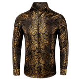 Hi-Tie Brand Silk Men's Shirts Breathable Jacquard Floral Paisley Long Sleeve Blouse for Wedding Party Events MartLion CY-1038 S 