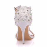 Crystal Queen Women Sandals Flowers Pearl Stilettos Bridal 9cm Evening Party High Heels Bridal Pumps Wedding Shoes MartLion   