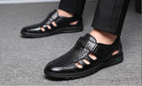 Men's Genuine Leather Sandals Summer Hollow Breathable Leather Shoes Casual Soft Flats Mart Lion   