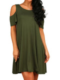 Elegant Dress Vintage Off Shoulder Short Sleeves Loose Women Solid Color Mini Dress Club Party MartLion green XXL 