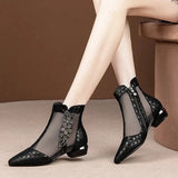 Women Cute Sweet Spring Summer Mesh Breathable Square Heel Boots Lady Casual Elegant Black MartLion   