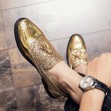 Tassel Men's Golden Nightclub Casual Shoes Loafers Slip-on Comfort Bright Leather Low-heeled MartLion   