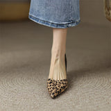 Spring Women Shoes Leopard Print Pointed Toe Chunky Heel Slip-On Pumps Concise High Heel MartLion   