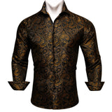 Luxury Men's Shirt Embroidered Silk Slim Casual Gold Blue Purple Black Red Green Paisley Flower Long Sleeve Barry Wang Cloth MartLion   