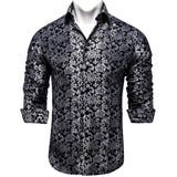 Men's Long Sleeve Black Paisley Silk Dress Shirts Casual Tuxedo Social Shirt Luxury Designer Clothing MartLion CYC-2037 S 