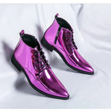 Luxury Glitter Men's Dress Boots Trendy Purple High Top Wedding Shoes Pointed Zippers Men's Social MartLion   