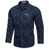 Spring Shirts Men's Long Sleeve Casual 100% Cotton Camisa Military Shirts Clothing Black Blouse MartLion dark blue M CHINA
