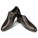 Luxury Crocodile Pattern Genuine Leather Shoes Handmade Men's Vintage Casual Leather Pointed Toe Oxford Dress MartLion   
