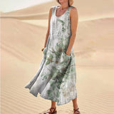 Women's Summer Dress Unique Casual Print Ankle-Length Dresses Round Neck Sleeveless Frocks MartLion Light Green XL United States