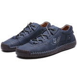 Classic Casual Shoes Men's Lace Up Sewing Leather Outdoor Sneakers Work Daily Mart Lion Navy 38 