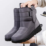 Waterproof Boots Women Casual Winter Warm Plush Soft Platform Snow Slip on Cotton Padded Shoes MartLion Gray-fur 35 