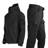 Winter Autumn Tactical Jackets Elastic Men's Fleece Waterproof Suits Fishing Warm Hiking Camping Tracksuits Set Hood Coat MartLion Black X7 Suit 4XL 105-115kg 