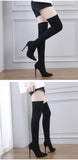 Liyke Pointed Toe Stretch Fabric Socks Over The Knee Boots Women Autumn Winter Shoes Thin HIgh Heels Long Mart Lion   