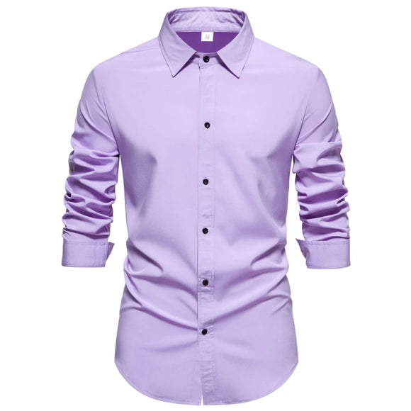 Light Purple Men's Dress Shirts Autumn Regular Fit Long Sleeve Shirt Casual Button Up Top Blouse Chemsie Homme MartLion Light Purple US Size S 