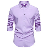  Light Purple Men's Dress Shirts Autumn Regular Fit Long Sleeve Shirt Casual Button Up Top Blouse Chemsie Homme MartLion - Mart Lion