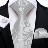 Gray Striped Paisley Silk Ties For Men's Wedding Accessories 8cm Neck Tie Pocket Square Cufflinks Gift MartLion SJT-8332  
