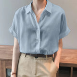 Summer Oversized Shirts Women Shirt Loose Solid Tops Short Sleeved Blouse Casual Solid Buttons Down MartLion   