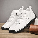 Handmade Leather Casual Men's Shoes Design Sneakers Breathable Leather Shoes Boots Outdoor MartLion WHITE 47 