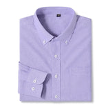 Men's Casual Cotton Oxford Shirt Single Patch Pocket Long Sleeve Standard-fit Button-down Plaid Shirts MartLion 2635-4 45-55kg 38 