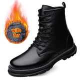Genuine Leather Boots Men's Keep Warm Winter With Fur Ankle Dress Masculina Mart Lion Black fur 37 