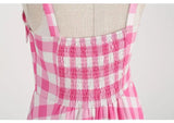 Women's Summer Dress Retro Pink Plaid Gown Christmas Party Clothes Robe Waisted Dress MartLion   