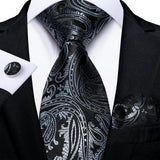 Gray Striped Paisley Silk Ties For Men's Wedding Accessories 8cm Neck Tie Pocket Square Cufflinks Gift MartLion SJT-7625  