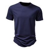 Outdoor Casual T-shirt Men's Pure Cotton Breathable Crew-Neck Short Sleeve Mart Lion Navy Blue EU size S 