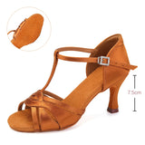 Woman Shoes For Dancing Latin Ballroom Modern Tango Jazz Salsa Sandals Suede MartLion Brown 7.5CM 42 (26cm) CHINA