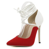 Liyke Style White Red Mixed Color Women Pumps Pointed Toe Strappy Heels Party Wedding Shoes Stiletto Mules Sandals Lady Mart Lion   